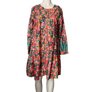NEW Emily Lovelock Button Front Long Sleeve Dress Floral Cactus Size Large 8 10